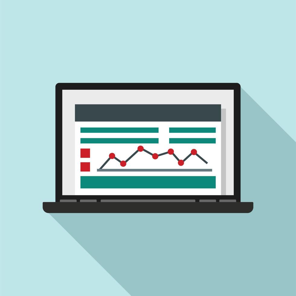 Laptop-Finanzdiagramm-Symbol, flacher Stil vektor