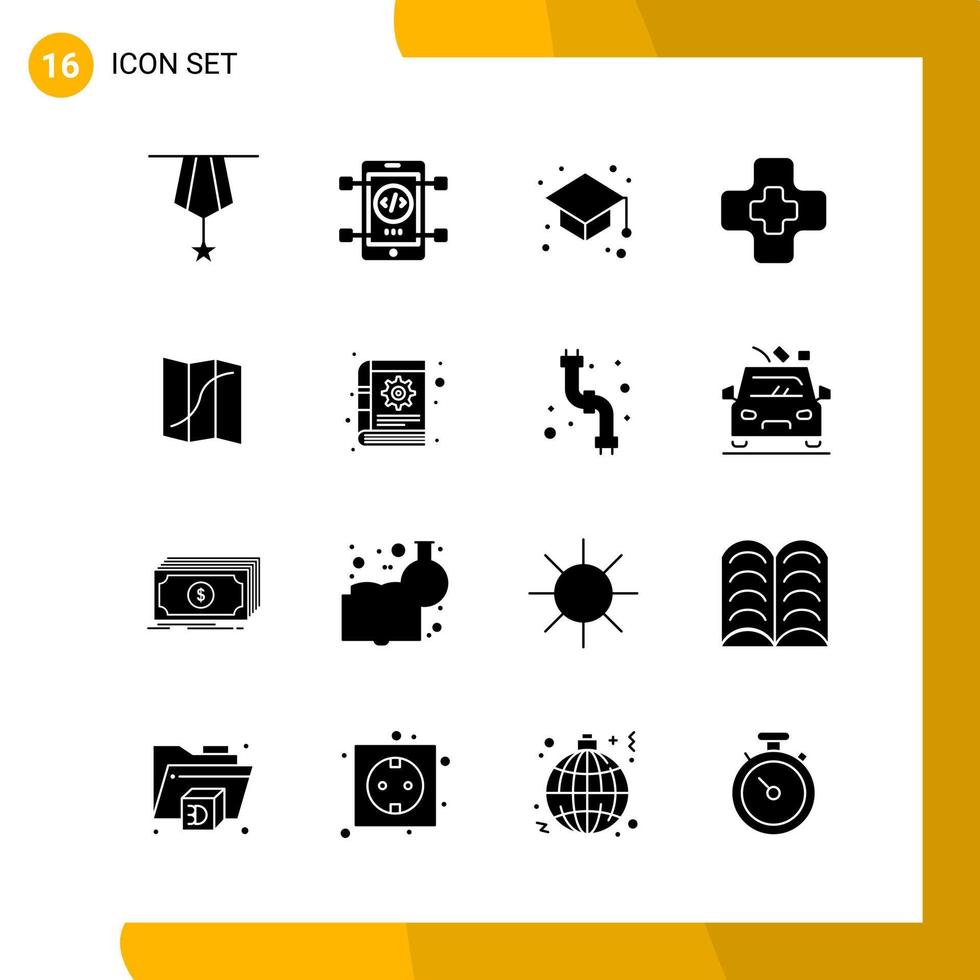 16 ikon uppsättning fast stil ikon packa glyf symboler isolerat på vit backgound för mottaglig hemsida design kreativ svart ikon vektor bakgrund