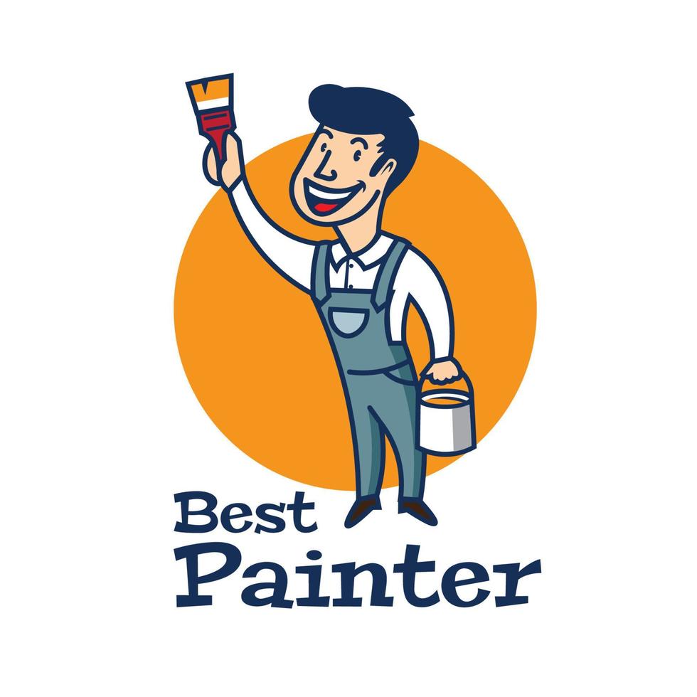 Maler-Maskottchen-Charakter-Logo im Retro-Vintage-Stil, perfekt für das Logo-Design von Maler- und Renovierungsdiensten für die häusliche Pflege vektor