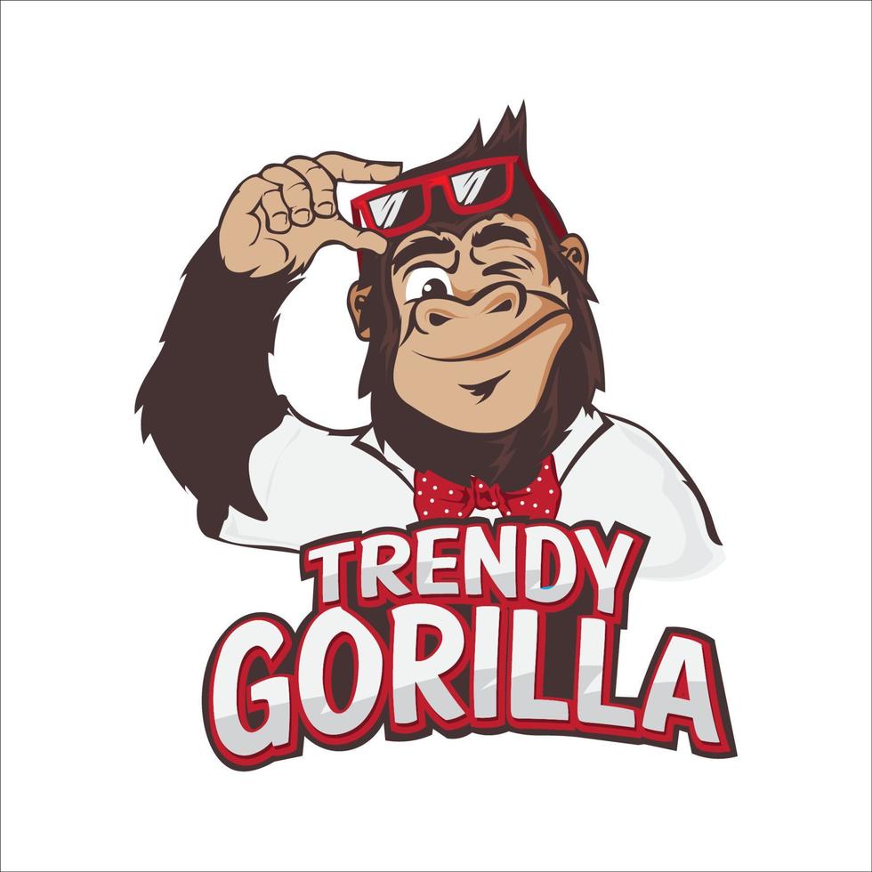 trendige Gorilla-Affen-Vektorillustration mit Polkadot-Fliege, gut für T-Shirt-Design und Aufkleber, auch Maskottchen-Logo vektor