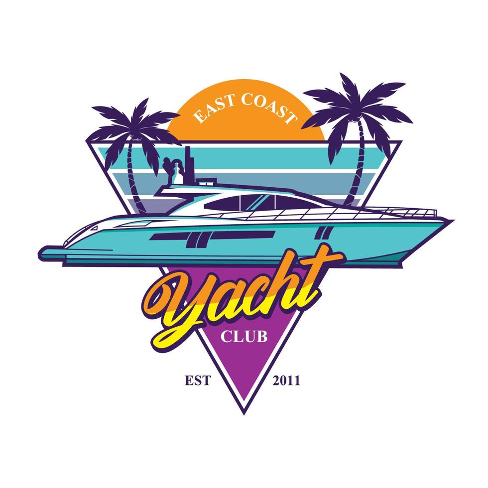 Yachtboot-Vektorillustration im Retro-Pop-Farbdesign, perfekt für Club-Logo und T-Shirt-Design vektor