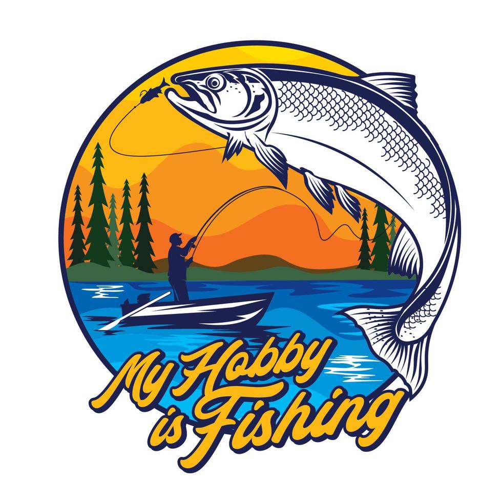 Semester fiske vektor illustration design, Bra för turnering händelse camping och Semester säsong också för t skjorta design