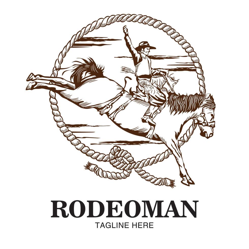 rodeoman vektor illustration i hand dragen stil, perfekt för t skjorta design och rodeo mästerskap händelse logotyp