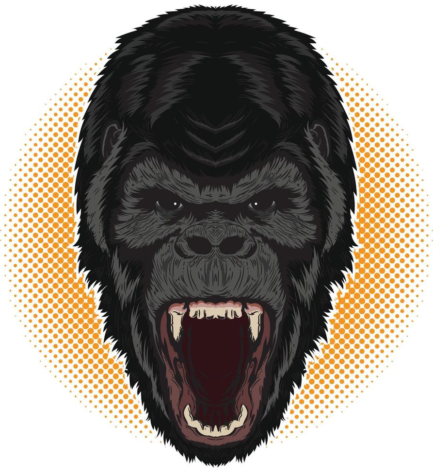 arg gorilla ansikte vektor illustration i hand dragen stil, Bra för tshirt design och sport team maskot logotyp design