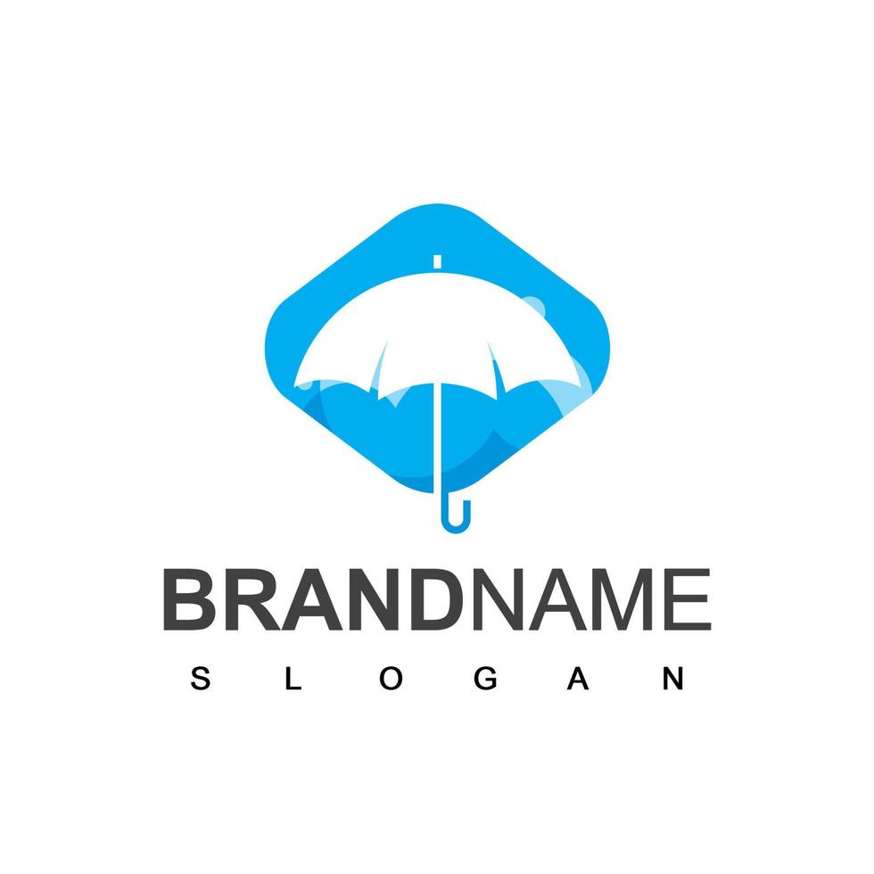 Regenschirm-Logo-Silhouette auf blauem Hintergrund vektor