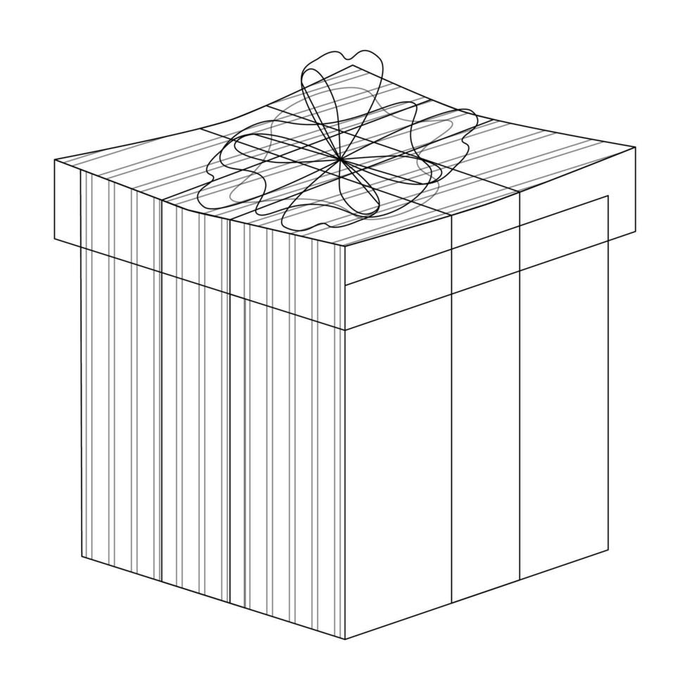 närvarande låda med band i linjekonst. vektor illustration på en vit bakgrund.