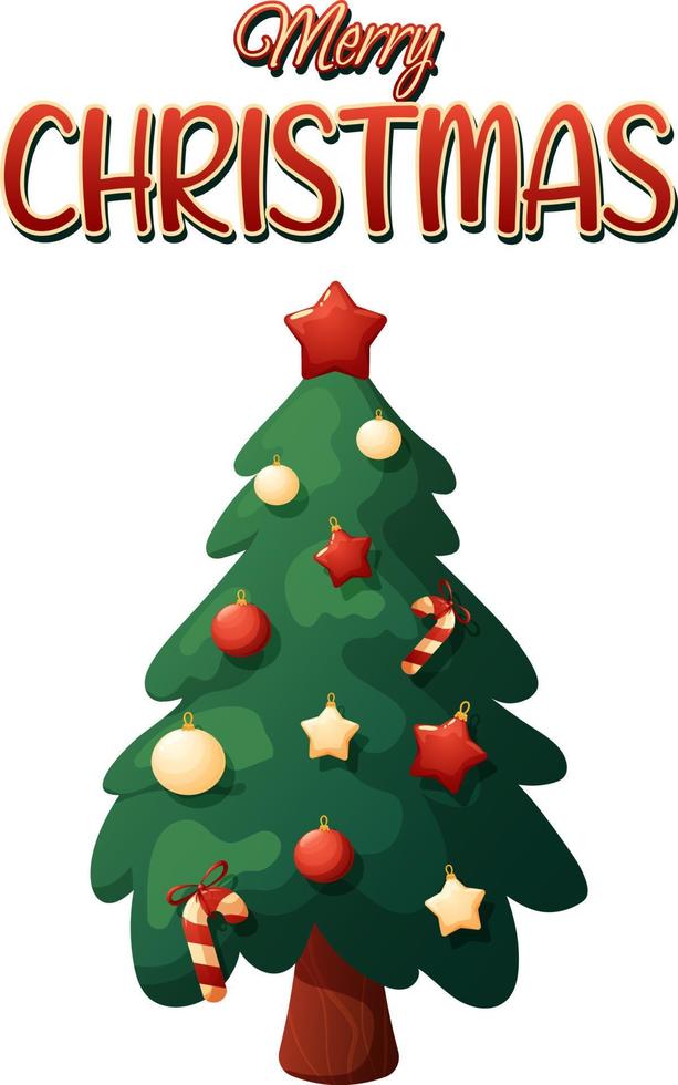 Weihnachtskarte Frohe Weihnachten mit Cartoon-Weihnachtsbaum mit Spielzeug vektor