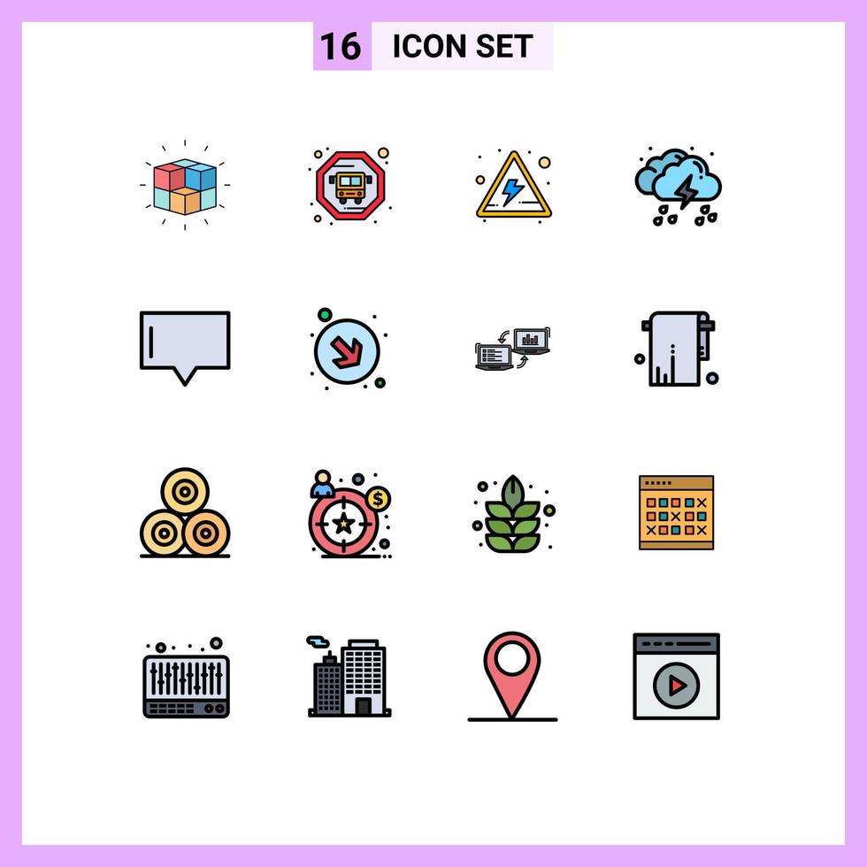 modern uppsättning av 16 platt Färg fylld rader pictograph av prata bubbla fara ljus regn redigerbar kreativ vektor design element