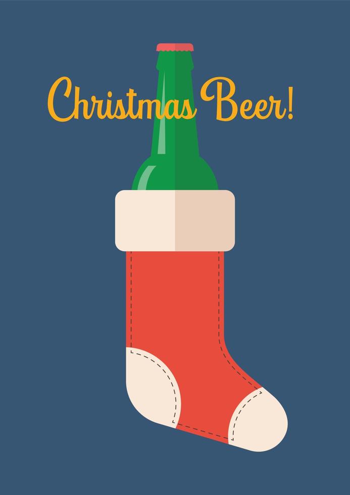 Flasche Bier im Weihnachtsstrumpf vektor