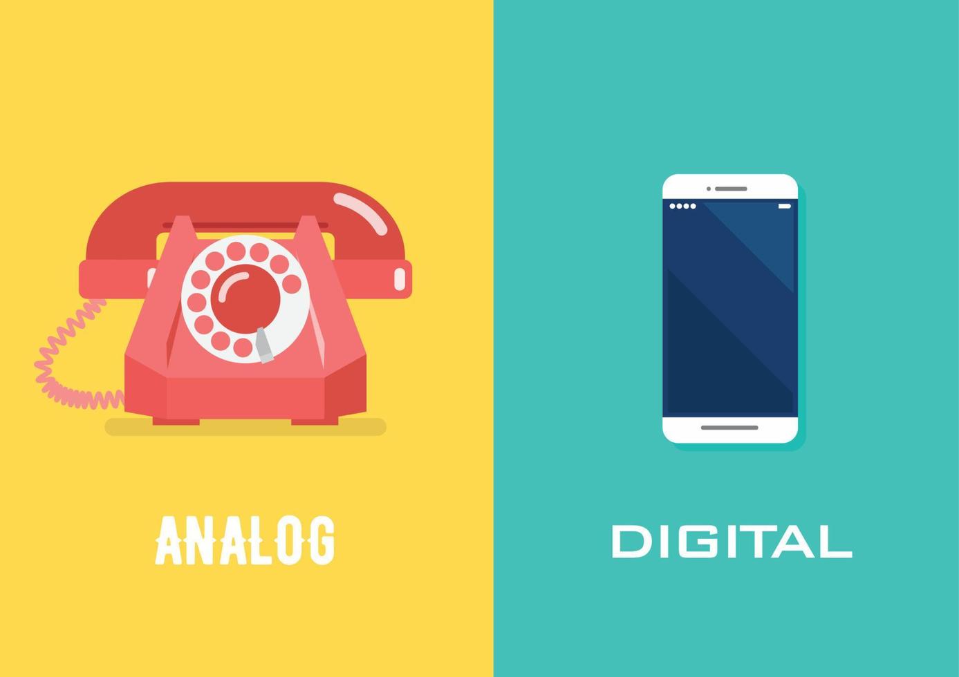 Retro-Telefon im analogen Zeitalter und Smartphone im digitalen Zeitalter vektor