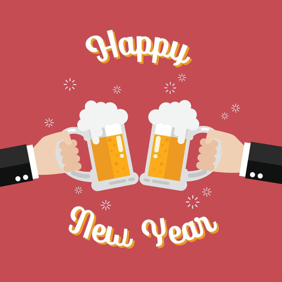 Lycklig ny år affisch toasting glasögon av öl vektor