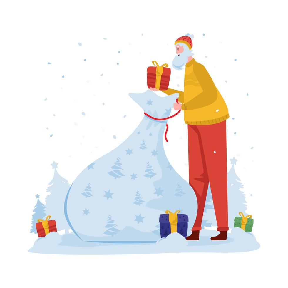 sammeln von weihnachtsgeschenken auf flacher illustration vektor