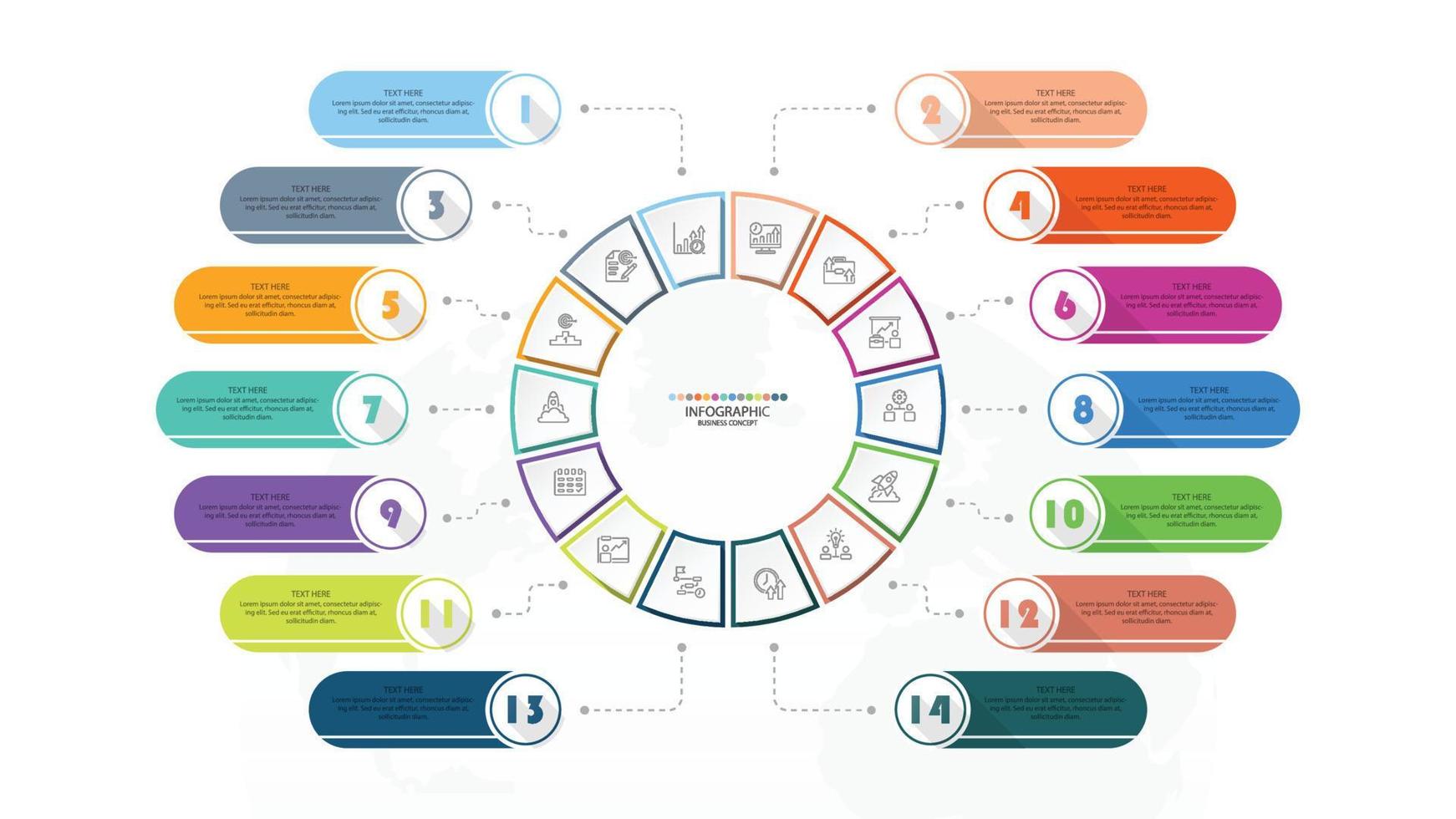 Standard-Infografik mit 14 Schritten, Prozess oder Optionen. vektor