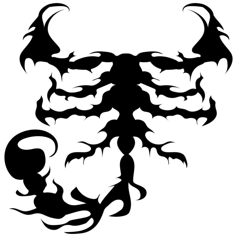 gotisches Schwarz-Weiß-Bild eines Skorpions für Tätowierungen oder Drucke. schwarzes Liniensymbol für Schilde oder Sportembleme, Textilien, Websymbole, Textilien, Etiketten, Innenräume, Modetrends, Postkarten usw. vektor
