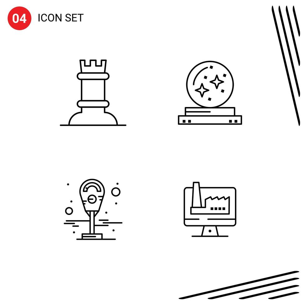 4 kreativ ikoner modern tecken och symboler av schack meter boll trollkarl dator redigerbar vektor design element