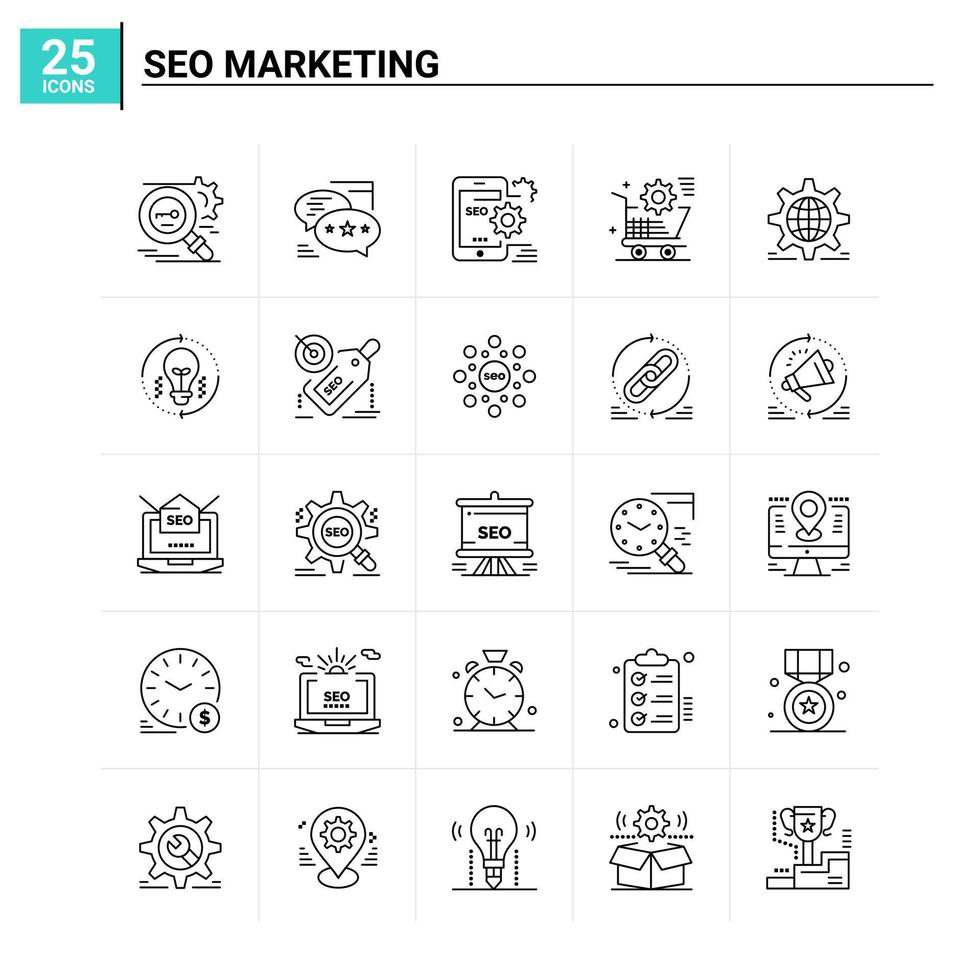 25 SEO-Marketing-Icon-Set Vektorhintergrund vektor