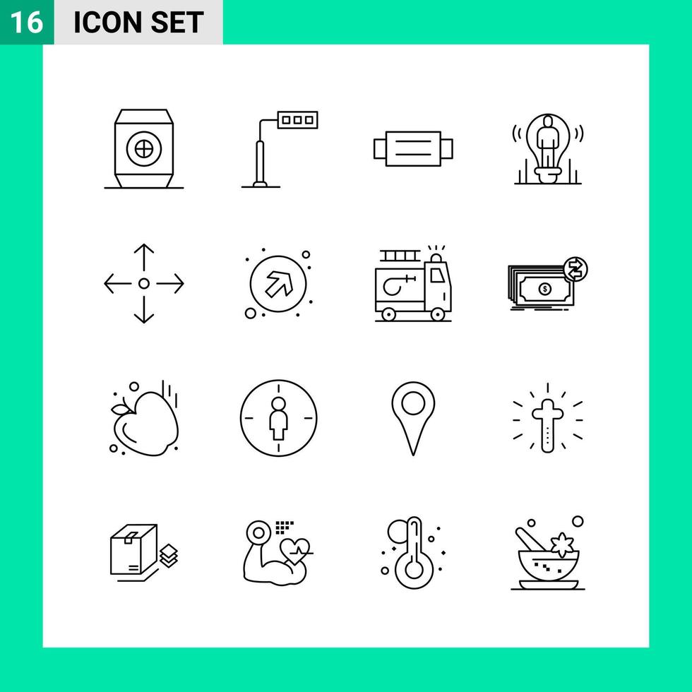 Packung mit 16 Linienstil-Icon-Set Gliederungssymbolen für den Druck kreative Schilder isoliert auf weißem Hintergrund 16 Icon-Set kreative schwarzer Icon-Vektor-Hintergrund vektor