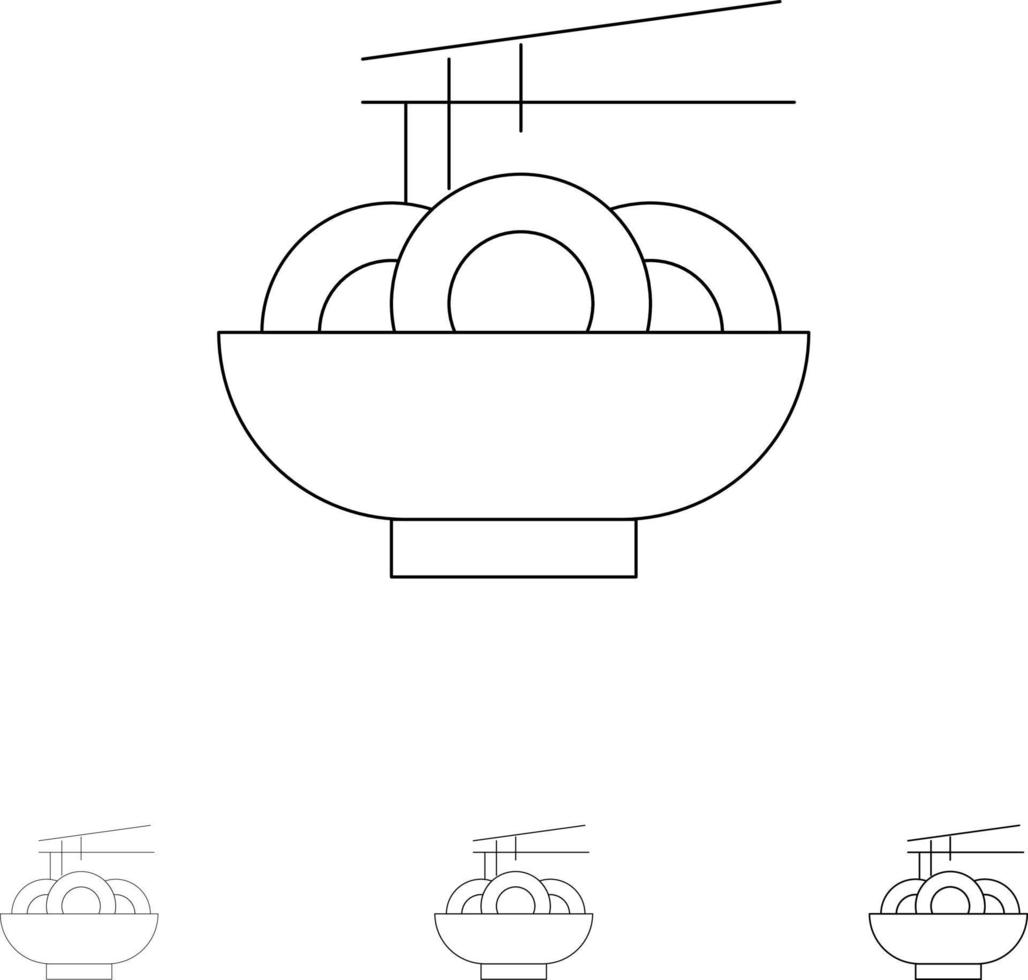 nudel essen china chinesische fette und dünne schwarze linie symbolsatz vektor