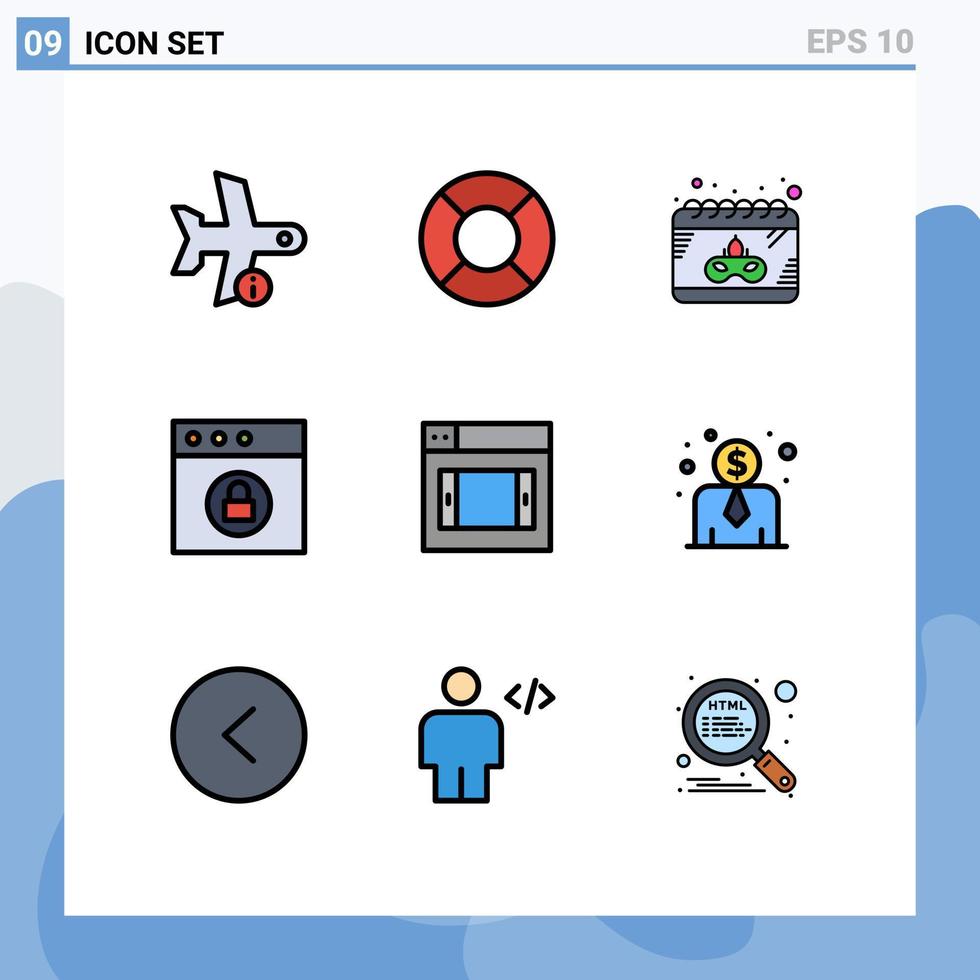9 universelle gefüllte flache Farbzeichensymbole für mobile Webkalender-Mac-App-editierbare Vektordesign-Elemente vektor