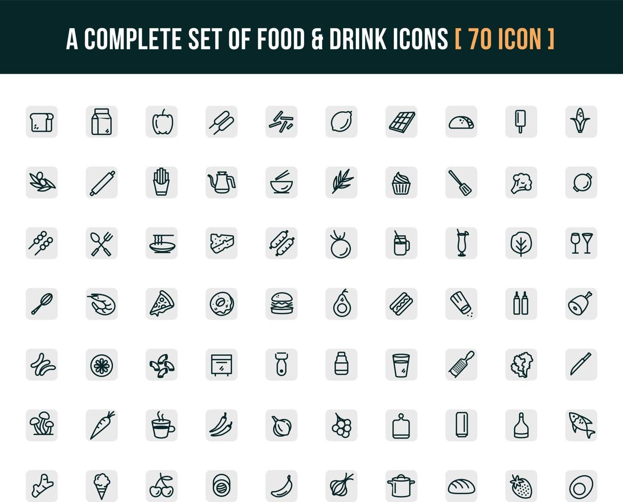Vollständiger Satz bearbeitbarer Monoline-Icons für Speisen und Getränke vektor