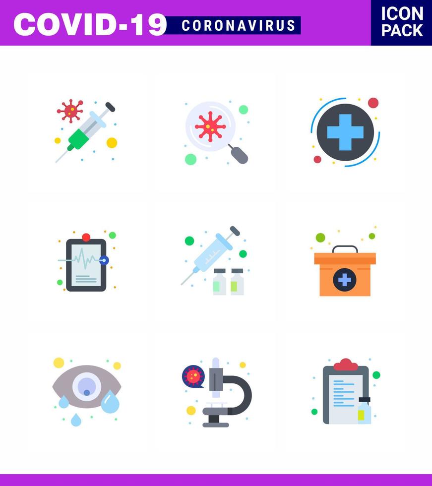 covid19 symbolsatz für infografik 9 flache farbpakete wie schutz krankenakte medica krankheit gesundheit virales coronavirus 2019nov krankheitsvektordesignelemente vektor