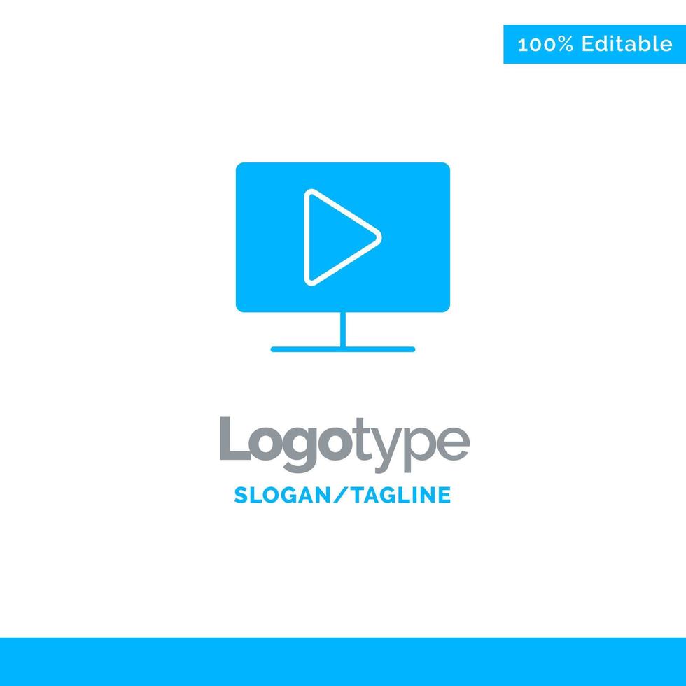 monitor computer video play blue solid logo template place for tagline vektor