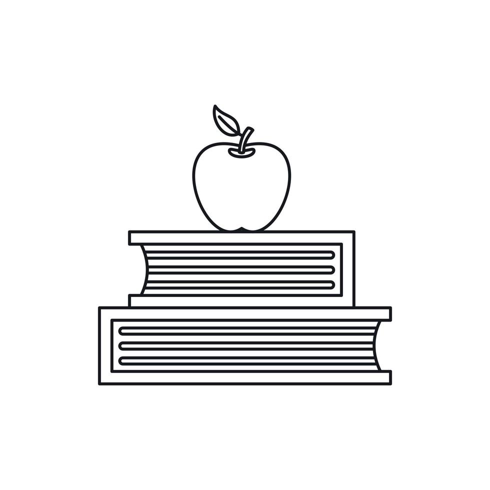 två böcker och äpple ikon, översikt stil vektor