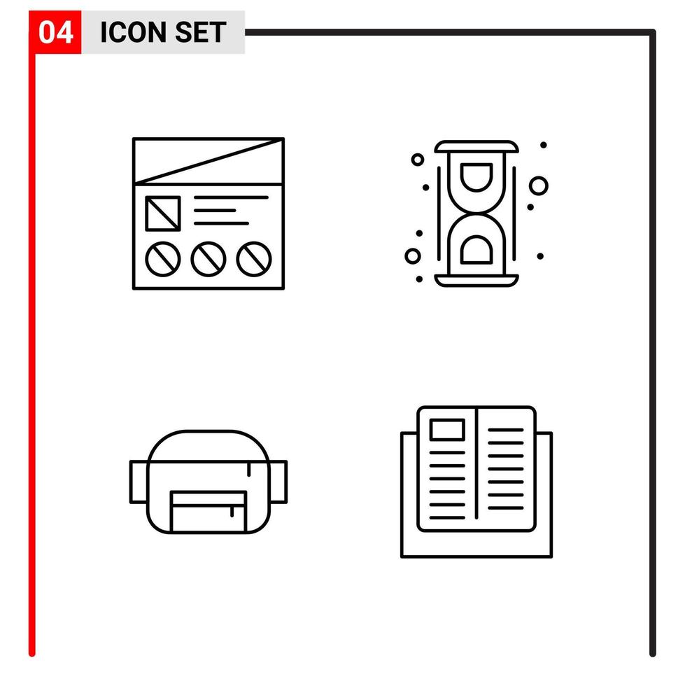 4 allmän ikoner för hemsida design skriva ut och mobil appar 4 översikt symboler tecken isolerat på vit bakgrund 4 ikon packa kreativ svart ikon vektor bakgrund