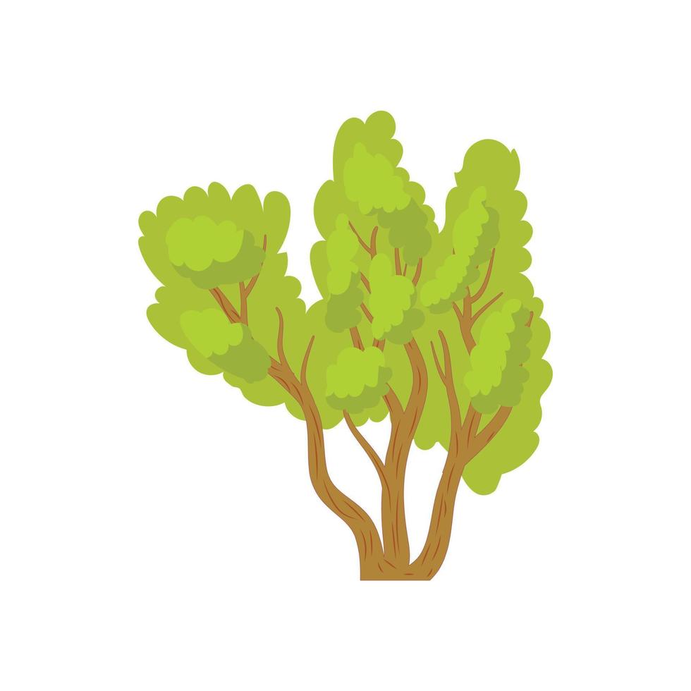 grünes mehrstämmiges Baumsymbol, Cartoon-Stil vektor