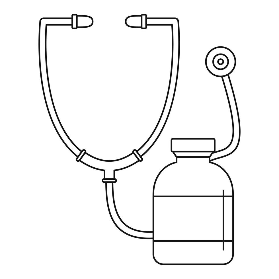 stetoskop, medicinsk flaska ikon, översikt stil vektor