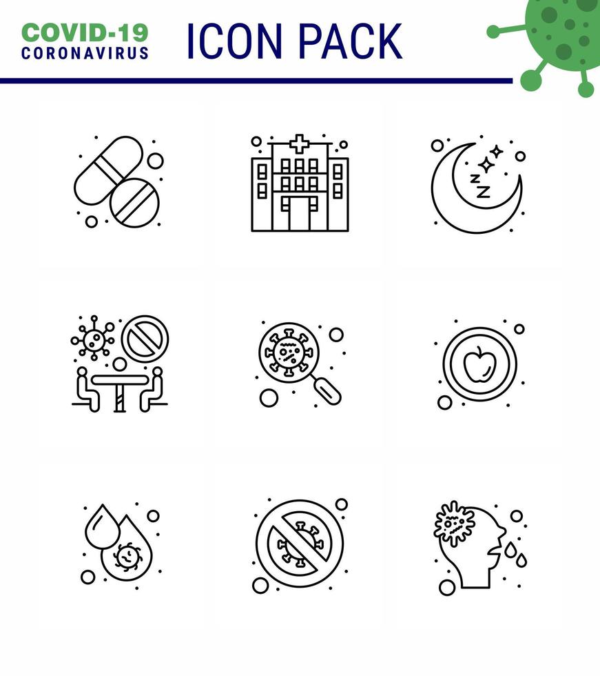 covid19 ikon uppsättning för infographic 9 linje packa sådan som glas skanna virus natt team konferens viral coronavirus 2019 nov sjukdom vektor design element