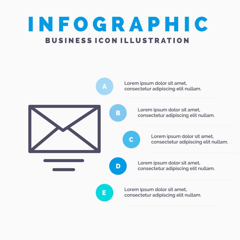 post e-post text linje ikon med 5 steg presentation infographics bakgrund vektor