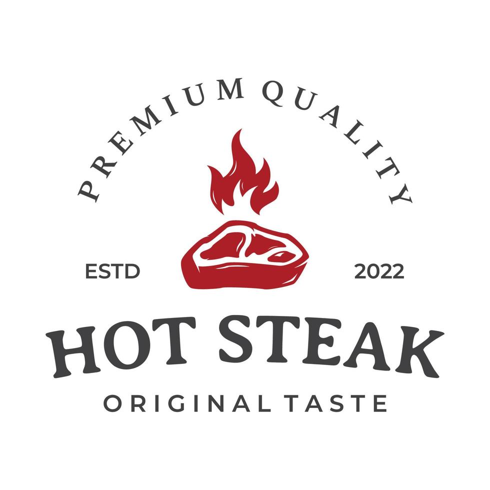 biff hus eller årgång färsk kött logotyp design.premium kvalitet grillad kött.typografi bricka för retro restaurang, bar och Kafé. vektor