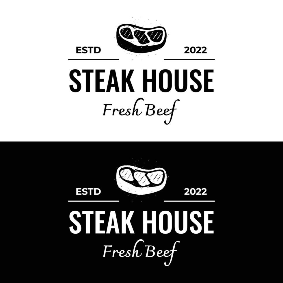 Steakhaus oder Vintage-Frischfleisch-Logo-Design. Premium-Qualität gegrilltes Fleisch. Typografie-Abzeichen für Retro-Restaurant, Bar und Café. vektor