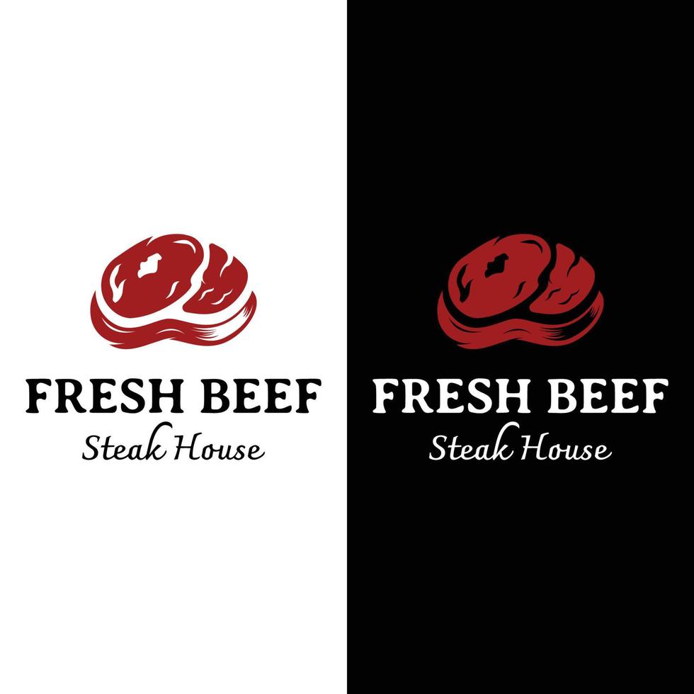 Steakhaus oder Vintage-Frischfleisch-Logo-Design. Premium-Qualität gegrilltes Fleisch. Typografie-Abzeichen für Retro-Restaurant, Bar und Café. vektor