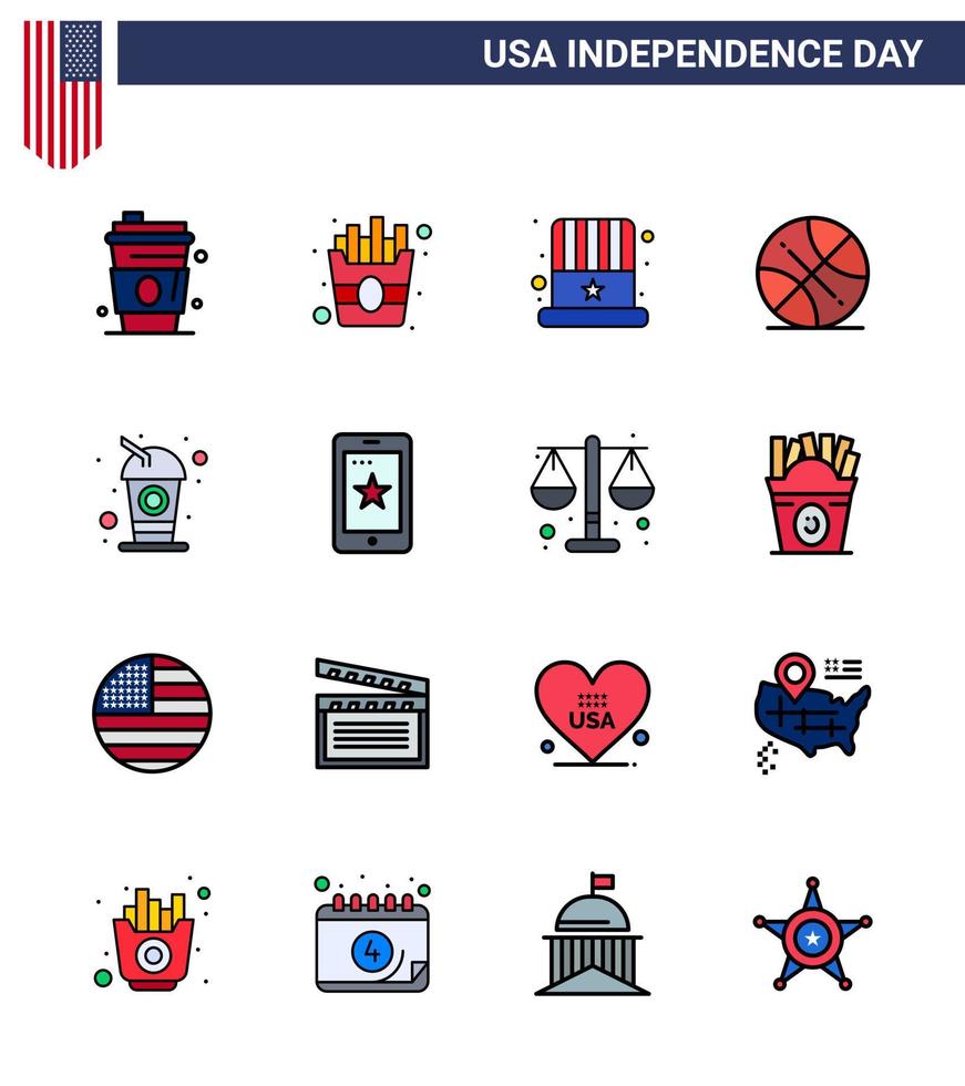 16 kreativ USA ikoner modern oberoende tecken och 4:e juli symboler av dryck flaska keps USA boll redigerbar USA dag vektor design element