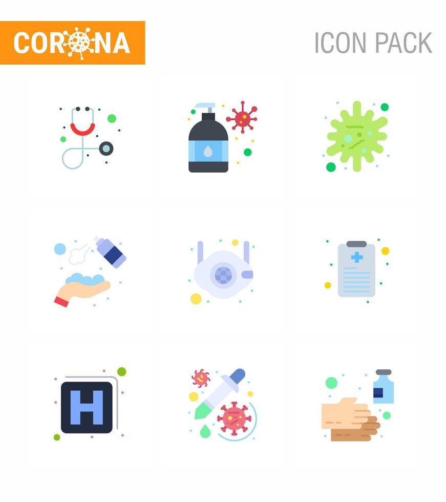 korona virus sjukdom 9 platt Färg ikon packa suga som mask tvättning sjukdom tvätta rena viral coronavirus 2019 nov sjukdom vektor design element