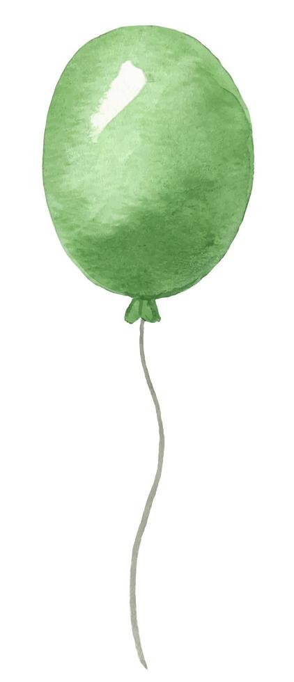 aufblasbarer fliegender Ballon, handbemalt in Aquarell. Sieh dir den grünen Ballon aus der Nähe an. Dekoration für den Urlaub vektor