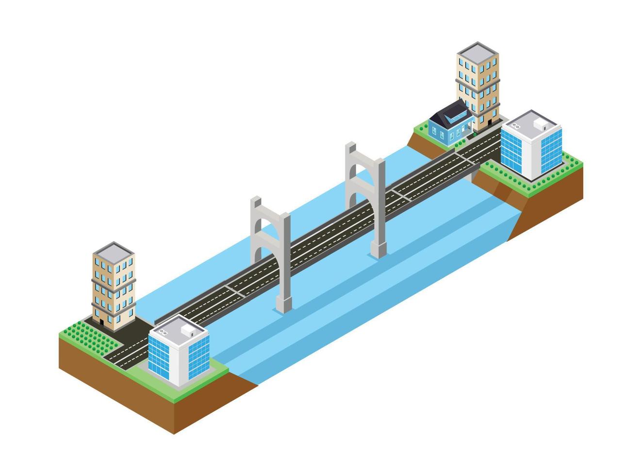 isometrische brücke, die 2 städte verbindet. vektorisometrische illustration, geeignet für diagramme, infografiken und andere grafische elemente vektor