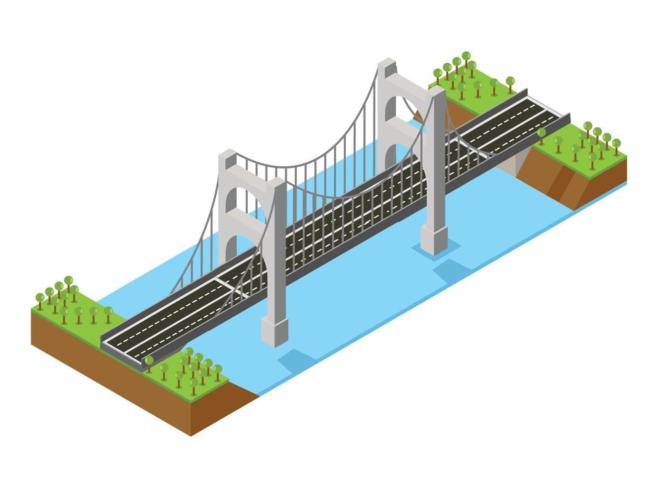 isometrische brücke, die 2 städte verbindet. vektorisometrische illustration, geeignet für diagramme, infografiken und andere grafische elemente vektor