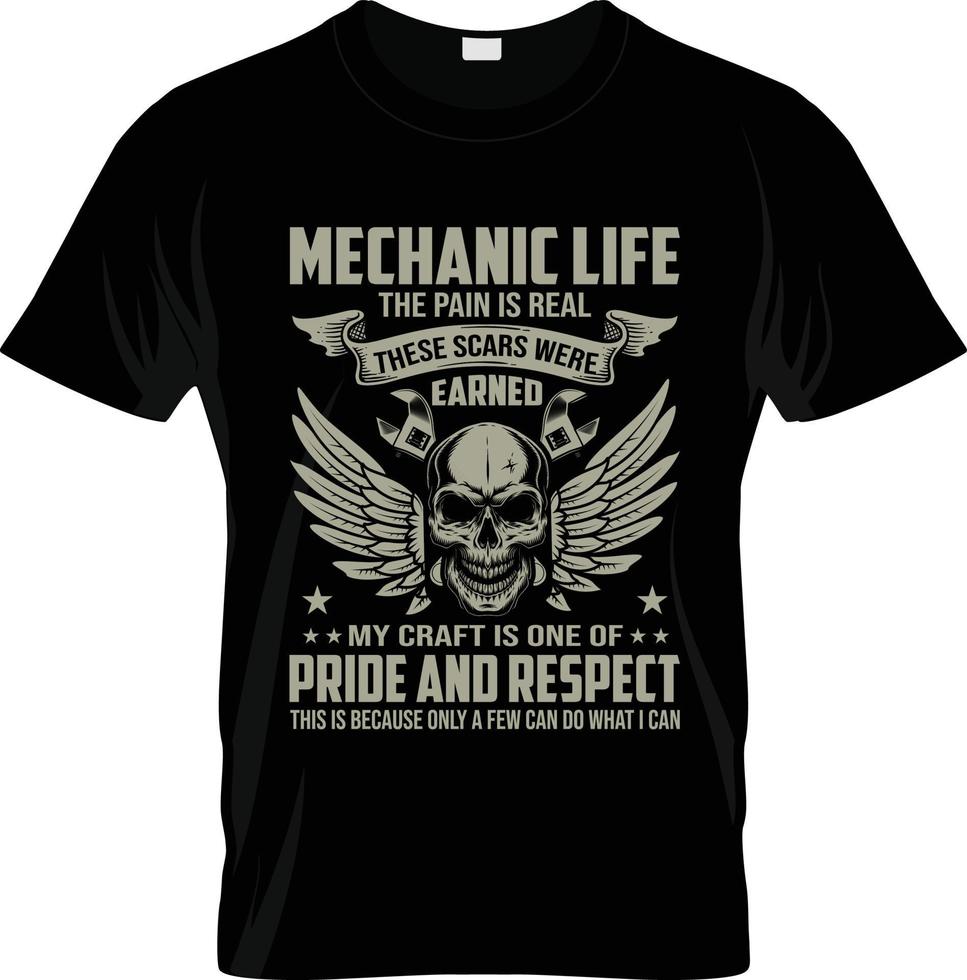 Mechaniker-T-Shirt-Design, Mechaniker-T-Shirt-Slogan und Bekleidungsdesign, Mechanikertypografie, Mechanikervektor, Mechanikerillustration vektor