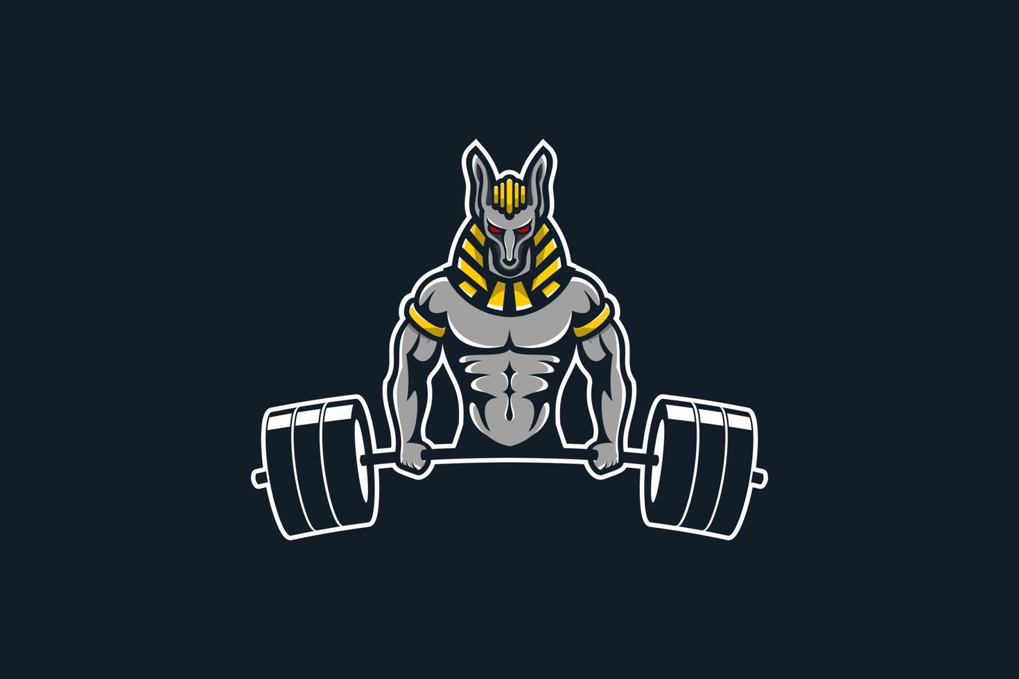 maskottchen logo anubis fitness mit langhantel vektor