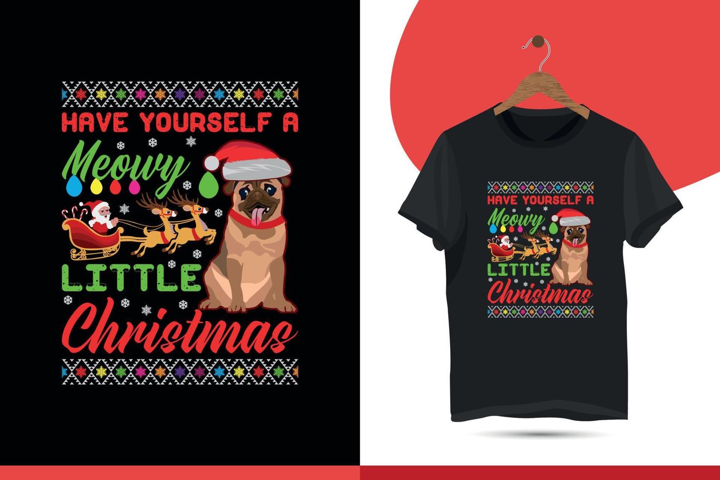 frohe weihnachten lustige typografie t-shirt design vektorvorlage mit weihnachtsmann, hirsch, hund, schneeflockenillustration. vektor