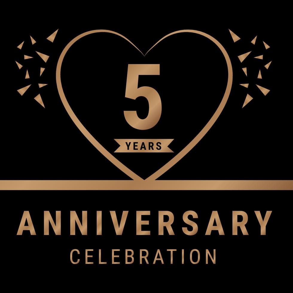 5 år årsdag firande logotyp. årsdag logotyp med gyllene Färg isolerat på svart bakgrund, vektor design för firande, inbjudan kort, och hälsning kort. eps10 vektor illustration