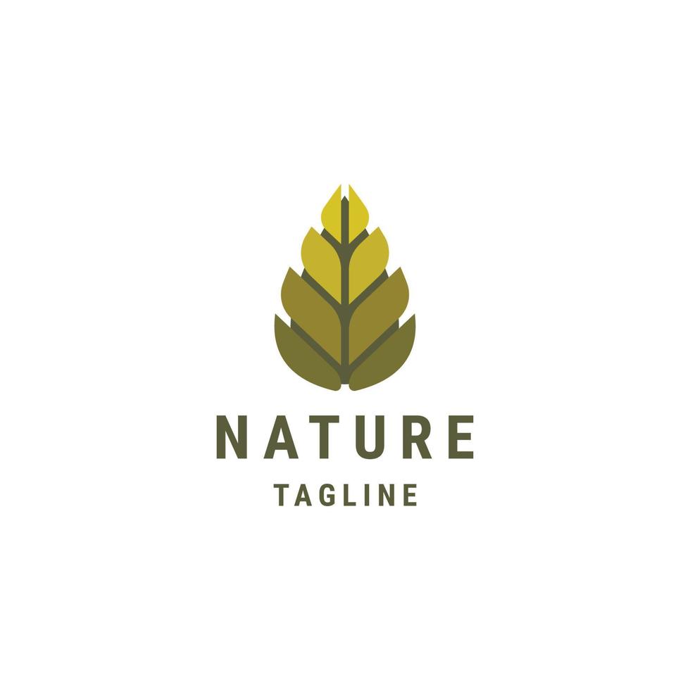 Flacher Vektor der Naturblattlinie Logoikonendesignschablone