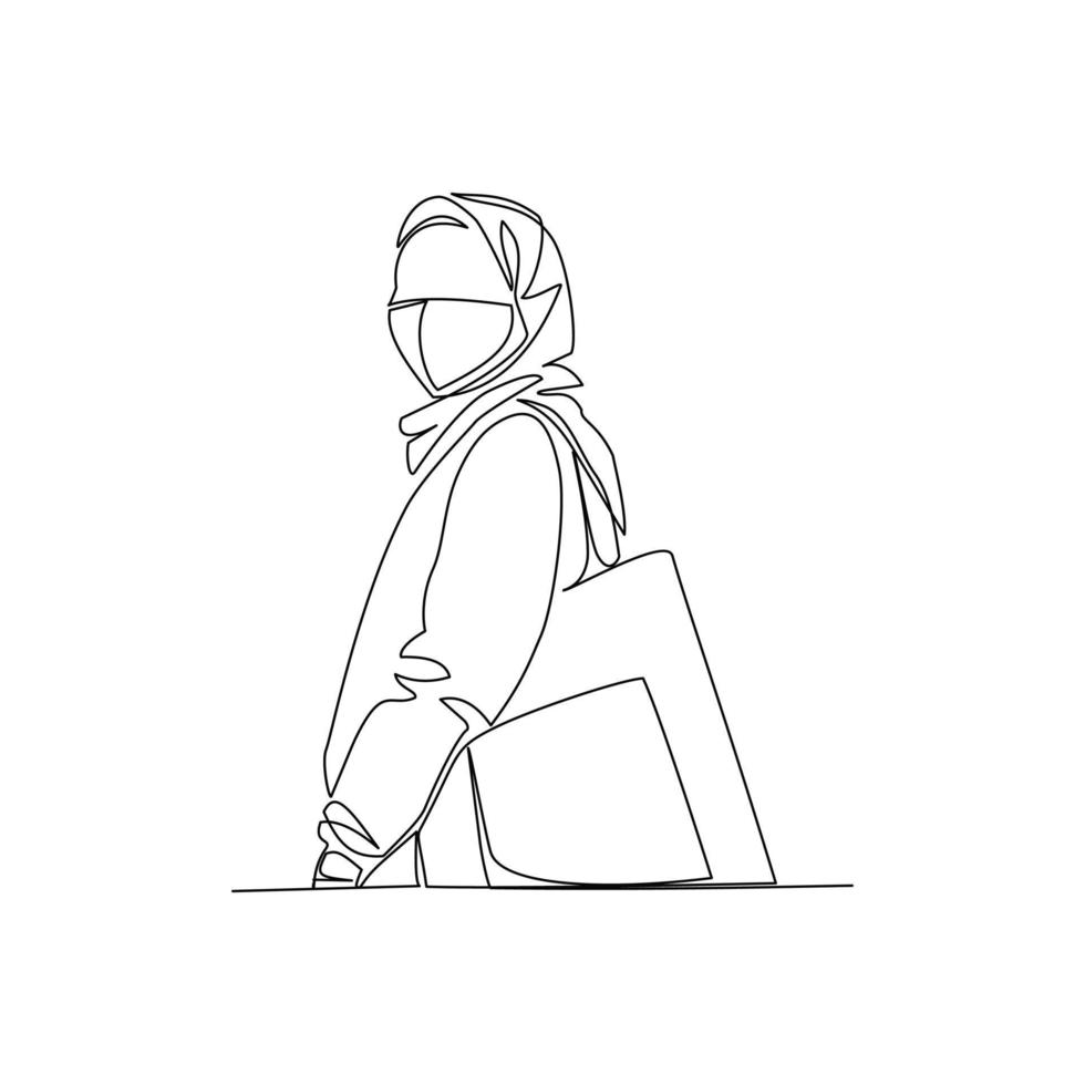 vektor illustration av en porträtt av kvinnor i hijab dragen i linjekonst stil