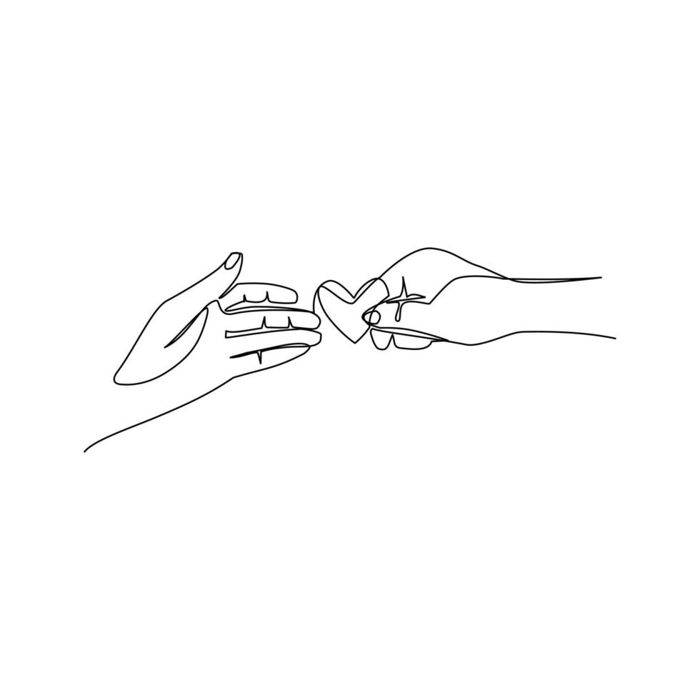 Vektorillustration von Händen, die eine Valentinshand halten, die im Linienkunststil gezeichnet ist vektor