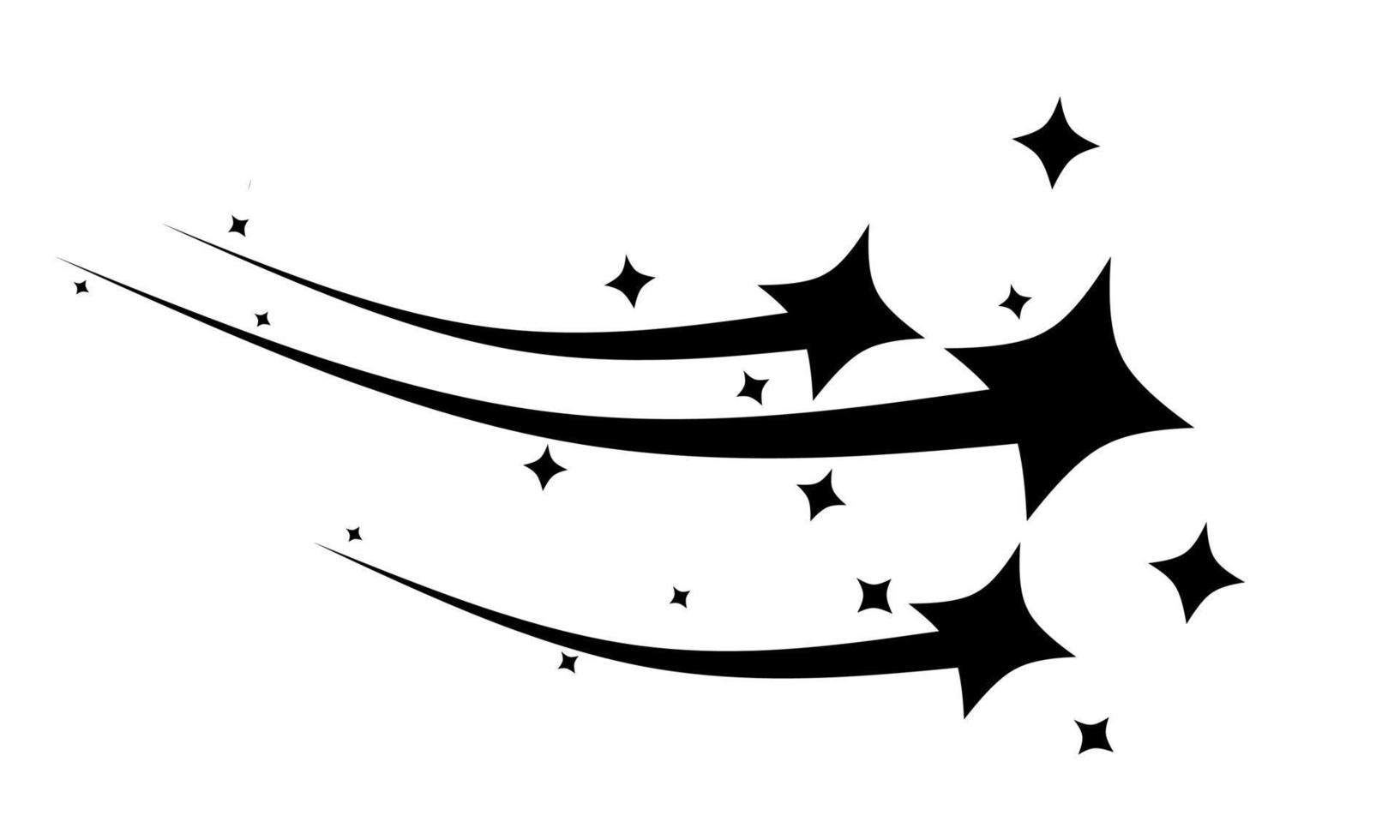 Vektor-Illustration einer Sternschnuppe mit schwarzen Streifen auf weißem Hintergrund. tolle Sternenbilder für Logos, Meteoroiden, Kometen, Asteroiden. vektor