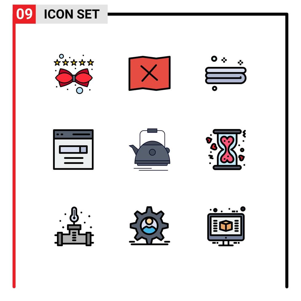 Satz von 9 modernen ui-Symbolen Symbole Zeichen für Teekanne Teereinigung Benutzeroberfläche editierbare Vektordesign-Elemente vektor