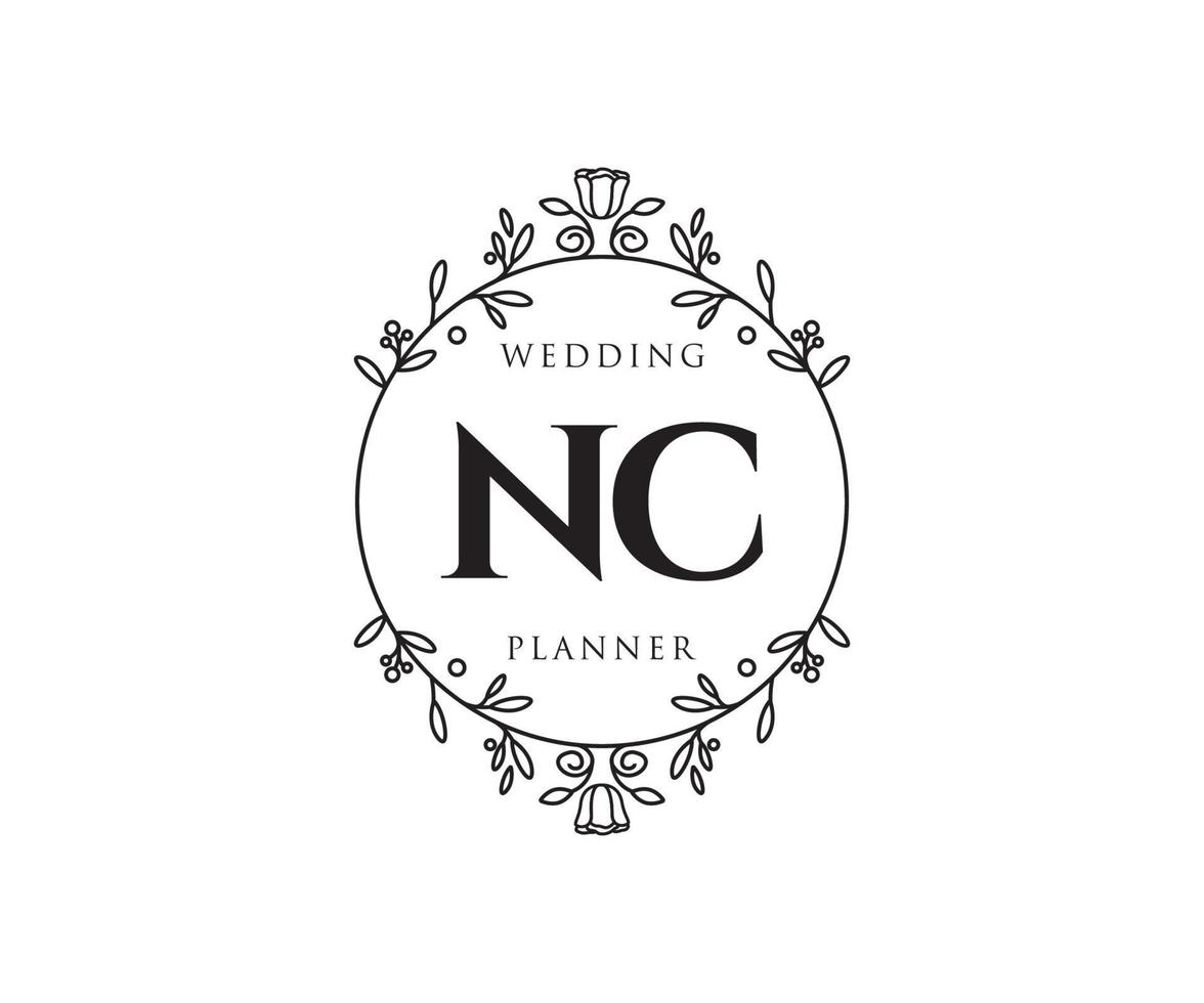 nc initialer brev bröllop monogram logotyper samling, hand dragen modern minimalistisk och blommig mallar för inbjudan kort, spara de datum, elegant identitet för restaurang, boutique, Kafé i vektor